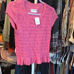 We The Free Coral Smocked Short Sleeve Top